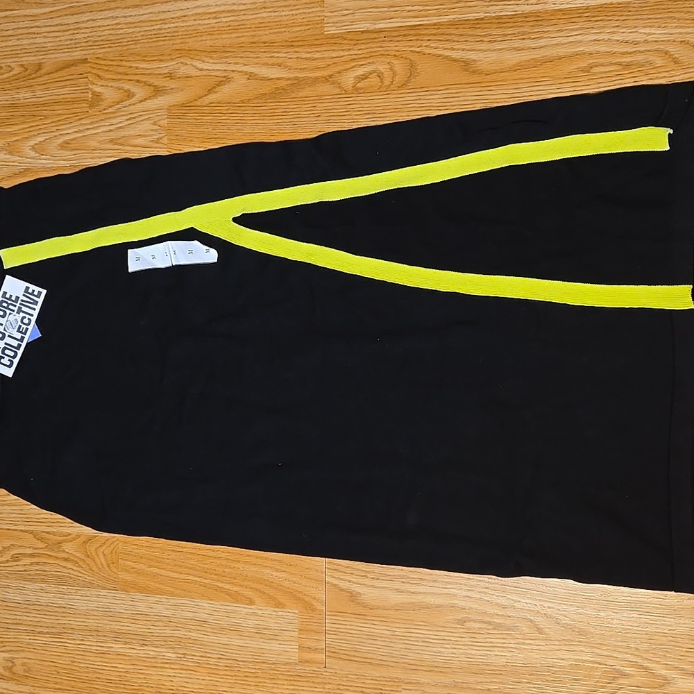 NWT Future Collective pencil skirt with slit. Black and neon yellow/green - Picture 2 of 6